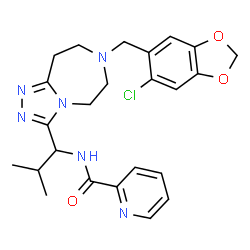 ChemSpider 2D Image | N-(1-{7-[(6-Chloro-1,3-benzodioxol-5-yl)methyl]-6,7,8,9-tetrahydro-5H-[1,2,4]triazolo[4,3-d][1,4]diazepin-3-yl}-2-methylpropyl)-2-pyridinecarboxamide | C24H27ClN6O3