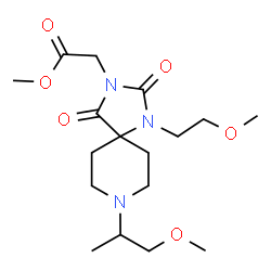 ChemSpider 2D Image | Methyl [1-(2-methoxyethyl)-8-(1-methoxy-2-propanyl)-2,4-dioxo-1,3,8-triazaspiro[4.5]dec-3-yl]acetate | C17H29N3O6