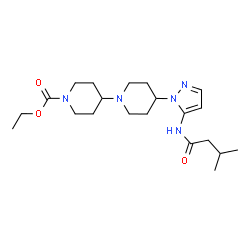 ChemSpider 2D Image | Ethyl 4-{5-[(3-methylbutanoyl)amino]-1H-pyrazol-1-yl}-1,4'-bipiperidine-1'-carboxylate | C21H35N5O3