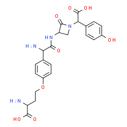 ChemSpider 2D Image | O-{4-[1-Amino-2-({1-[carboxy(4-hydroxyphenyl)methyl]-2-oxo-3-azetidinyl}amino)-2-oxoethyl]phenyl}homoserine | C23H26N4O8