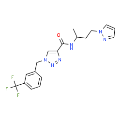 ChemSpider 2D Image | N-[4-(1H-Pyrazol-1-yl)-2-butanyl]-1-[3-(trifluoromethyl)benzyl]-1H-1,2,3-triazole-4-carboxamide | C18H19F3N6O