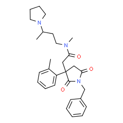 ChemSpider 2D Image | 2-[1-Benzyl-3-(2-methylphenyl)-2,5-dioxo-3-pyrrolidinyl]-N-methyl-N-[3-(1-pyrrolidinyl)butyl]acetamide | C29H37N3O3