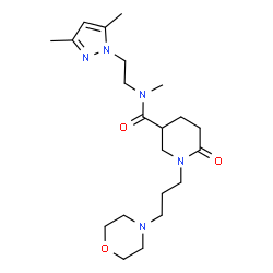 ChemSpider 2D Image | N-[2-(3,5-Dimethyl-1H-pyrazol-1-yl)ethyl]-N-methyl-1-[3-(4-morpholinyl)propyl]-6-oxo-3-piperidinecarboxamide | C21H35N5O3
