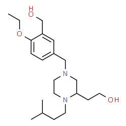 ChemSpider 2D Image | 2-{4-[4-Ethoxy-3-(hydroxymethyl)benzyl]-1-(3-methylbutyl)-2-piperazinyl}ethanol | C21H36N2O3