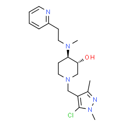 ChemSpider 2D Image | (3R,4R)-1-[(5-Chloro-1,3-dimethyl-1H-pyrazol-4-yl)methyl]-4-{methyl[2-(2-pyridinyl)ethyl]amino}-3-piperidinol | C19H28ClN5O