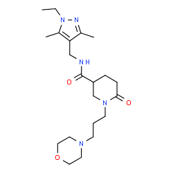 ChemSpider 2D Image | N-[(1-Ethyl-3,5-dimethyl-1H-pyrazol-4-yl)methyl]-1-[3-(4-morpholinyl)propyl]-6-oxo-3-piperidinecarboxamide | C21H35N5O3
