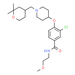 ChemSpider 2D Image | 3-Chloro-4-({1-[(2,2-dimethyltetrahydro-2H-pyran-4-yl)methyl]-4-piperidinyl}oxy)-N-(2-methoxyethyl)benzamide | C23H35ClN2O4