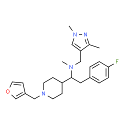 ChemSpider 2D Image | N-[(1,3-Dimethyl-1H-pyrazol-4-yl)methyl]-2-(4-fluorophenyl)-1-[1-(3-furylmethyl)-4-piperidinyl]-N-methylethanamine | C25H33FN4O
