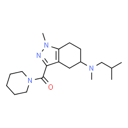 ChemSpider 2D Image | {5-[Isobutyl(methyl)amino]-1-methyl-4,5,6,7-tetrahydro-1H-indazol-3-yl}(1-piperidinyl)methanone | C19H32N4O