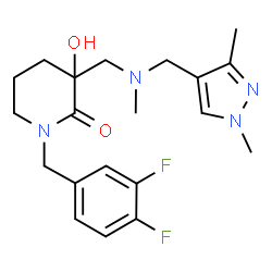 ChemSpider 2D Image | 1-(3,4-Difluorobenzyl)-3-({[(1,3-dimethyl-1H-pyrazol-4-yl)methyl](methyl)amino}methyl)-3-hydroxy-2-piperidinone | C20H26F2N4O2