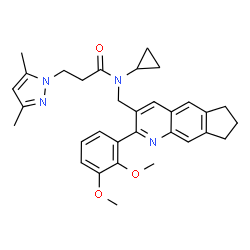 ChemSpider 2D Image | N-Cyclopropyl-N-{[2-(2,3-dimethoxyphenyl)-7,8-dihydro-6H-cyclopenta[g]quinolin-3-yl]methyl}-3-(3,5-dimethyl-1H-pyrazol-1-yl)propanamide | C32H36N4O3