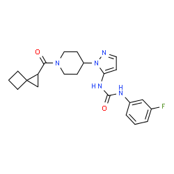 ChemSpider 2D Image | 1-(3-Fluorophenyl)-3-{1-[1-(spiro[2.3]hex-1-ylcarbonyl)-4-piperidinyl]-1H-pyrazol-5-yl}urea | C22H26FN5O2