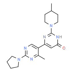 ChemSpider 2D Image | 4'-Methyl-2-(4-methyl-1-piperidinyl)-2'-(1-pyrrolidinyl)-4,5'-bipyrimidin-6(1H)-one | C19H26N6O