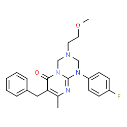 ChemSpider 2D Image | 7-Benzyl-1-(4-fluorophenyl)-3-(2-methoxyethyl)-8-methyl-1,2,3,4-tetrahydro-6H-pyrimido[1,2-a][1,3,5]triazin-6-one | C23H25FN4O2