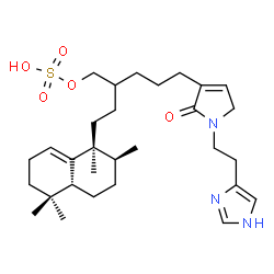 ChemSpider 2D Image | 5-{1-[2-(1H-Imidazol-4-yl)ethyl]-2-oxo-2,5-dihydro-1H-pyrrol-3-yl}-2-{2-[(2S,4aR)-1,2,5,5-tetramethyl-1,2,3,4,4a,5,6,7-octahydro-1-naphthalenyl]ethyl}pentyl hydrogen sulfate | C30H47N3O5S