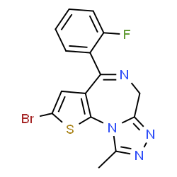 ChemSpider 2D Image | 2-Bromo-4-(2-fluorophenyl)-9-methyl-6H-thieno[3,2-f][1,2,4]triazolo[4,3-a][1,4]diazepine | C15H10BrFN4S