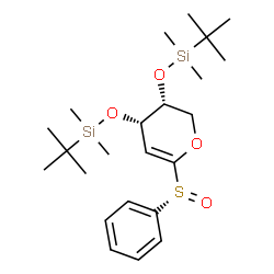 ChemSpider 2D Image | 1,5-Anhydro-2-deoxy-3,4-bis-O-[dimethyl(2-methyl-2-propanyl)silyl]-1-[(R)-phenylsulfinyl]-D-erythro-pent-1-enitol | C23H40O4SSi2