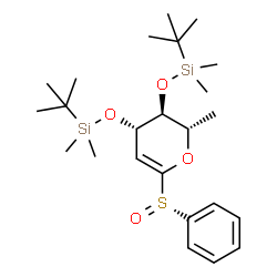 ChemSpider 2D Image | 1,5-Anhydro-2,6-dideoxy-3,4-bis-O-[dimethyl(2-methyl-2-propanyl)silyl]-1-[(S)-phenylsulfinyl]-L-arabino-hex-1-enitol | C24H42O4SSi2