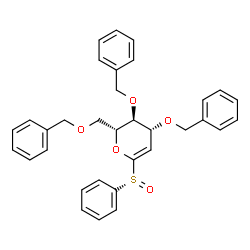 ChemSpider 2D Image | 1,5-Anhydro-3,4,6-tri-O-benzyl-2-deoxy-1-[(R)-phenylsulfinyl]-D-arabino-hex-1-enitol | C33H32O5S