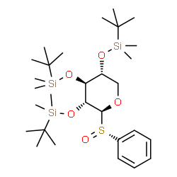 ChemSpider 2D Image | (1S)-1,5-Anhydro-2,3,4-tris-O-[dimethyl(2-methyl-2-propanyl)silyl]-1-[(S)-phenylsulfinyl]-D-xylitol | C29H56O5SSi3