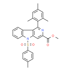 ChemSpider 2D Image | Methyl 1-mesityl-5-[(4-methylphenyl)sulfonyl]-5H-pyrido[4,3-b]indole-3-carboxylate | C29H26N2O4S