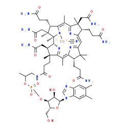 ChemSpider 2D Image | cyano-[(1R,2S,3S,4Z,7S,8S,9Z,13S,14Z,17R,18R,19R)-2,7,18-tris(2-amino-2-oxo-ethyl)-3,8,13-tris(3-amino-3-oxo-propyl)-17-[3-[2-[[(2R,3S,4R,5S)-5-(5,6-dimethylbenzimidazol-1-yl)-4-hydroxy-2-(hydroxymethyl)tetrahydrofuran-3-yl]oxy-oxido-phosphoryl]oxypropylamino]-3-oxo-propyl]-1,2,5,7,12,12,15,17-octamethyl-8,13,18,19-tetrahydro-3H-corrin-21-yl]cobalt-57(1+) | C63H8857CoN14O14P