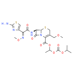 ChemSpider 2D Image | 1-[(Isopropoxycarbonyl)oxy]ethyl (6S)-7-{[(2E)-2-(2-amino-1,3-thiazol-4-yl)-2-(methoxyimino)acetyl]amino}-3-(methoxymethyl)-8-oxo-5-thia-1-azabicyclo[4.2.0]oct-2-ene-2-carboxylate | C21H27N5O9S2