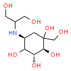 ChemSpider 2D Image | (2S,3R,5S)-5-[(1,3-Dihydroxy-2-propanyl)amino]-1-(hydroxymethyl)-1,2,3,4-cyclohexanetetrol | C10H21NO7