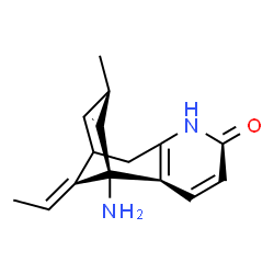 ChemSpider 2D Image | (5R,11E)-5-amino-11-ethylidene-7-methyl-5,6,9,10-tetrahydro-5,9-methanocycloocta[b]pyridin-2-ol | C15H18N2O