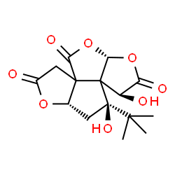 ChemSpider 2D Image | (5aR,8S,9R,10aS)-9-tert-Butyl-8,9-dihydroxydihydro-9H-furo[2,3-b]furo[3',2':2,3]cyclopenta[1,2-c]furan-2,4,7(3H,8H)-trione | C15H18O8