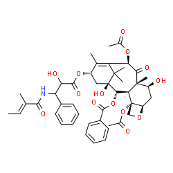 ChemSpider 2D Image | (2alpha,5beta,7beta,10beta,13alpha)-4,10-Diacetoxy-1,7-dihydroxy-13-[(2-hydroxy-3-{[(2E)-2-methyl-2-butenoyl]amino}-3-phenylpropanoyl)oxy]-9-oxo-5,20-epoxytax-11-en-2-yl benzoate | C45H53NO14