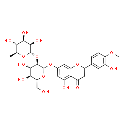 ChemSpider 2D Image | 5-Hydroxy-2-(3-hydroxy-4-methoxyphenyl)-4-oxo-3,4-dihydro-2H-chromen-7-yl 2-O-(6-deoxy-alpha-L-mannopyranosyl)-D-glucopyranoside | C28H34O15