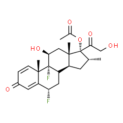 ChemSpider 2D Image | (6alpha,8xi,11beta,16alpha)-6,9-Difluoro-11,21-dihydroxy-16-methyl-3,20-dioxopregna-1,4-dien-17-yl acetate | C24H30F2O6