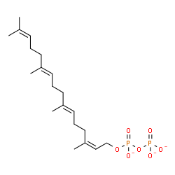 ChemSpider 2D Image | Diphosphoric acid, mono[(2Z,6E,10E)-3,7,11,15-tetramethyl-2,6,10,14-hexadecatetraen-1-yl] ester, ion(3-) | C20H33O7P2