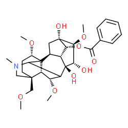 ChemSpider 2D Image | (1alpha,6alpha,10alpha,13alpha,14alpha,15alpha,16beta,17xi)-8,13,15-Trihydroxy-1,6,16-trimethoxy-4-(methoxymethyl)-20-methylaconitan-14-yl benzoate | C31H43NO9