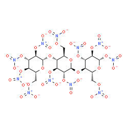 ChemSpider 2D Image | [(2S,3R,4S,5R,6R)-2-[(2R,3R,4S,5R,6S)-4,5-dinitrooxy-2-(nitrooxymethyl)-6-[(2R,3R,4S,5R,6S)-4,5,6-trinitrooxy-2-(nitrooxymethyl)tetrahydropyran-3-yl]oxy-tetrahydropyran-3-yl]oxy-3,5-dinitrooxy-6-(nitrooxymethyl)tetrahydropyran-4-yl] nitrate | C18H21N11O38