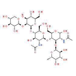 ChemSpider 2D Image | alpha-L-Fuc-(1->3)-[beta-D-Xyl-(1->2)-beta-D-Man-(1->4)-beta-D-GlcNAc-(1->4)]-D-GlcNAc | C33H56N2O24