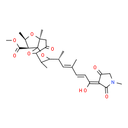 ChemSpider 2D Image | Methyl (2S,3R,5S)-10-[(2R,3E,5E,7Z)-7-hydroxy-4-methyl-7-(1-methyl-2,4-dioxo-3-pyrrolidinylidene)-3,5-heptadien-2-yl]-3,5,9-trimethyl-7-oxo-4,11,12-trioxatricyclo[6.3.1.0~1,5~]dodecane-2-carboxylate (
non-preferred name) | C27H35NO9