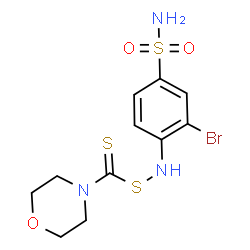 ChemSpider 2D Image | 3-Bromo-4-{[(4-morpholinylcarbonothioyl)sulfanyl]amino}benzenesulfonamide | C11H14BrN3O3S3