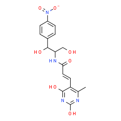 ChemSpider 2D Image | (2E)-N-[1,3-Dihydroxy-1-(4-nitrophenyl)-2-propanyl]-3-(6-methyl-2,4-dioxo-1,2,3,4-tetrahydro-5-pyrimidinyl)acrylamide | C17H18N4O7