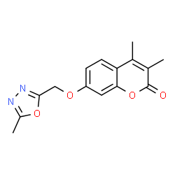 ChemSpider 2D Image | 3,4-Dimethyl-7-[(5-methyl-1,3,4-oxadiazol-2-yl)methoxy]-2H-chromen-2-one | C15H14N2O4