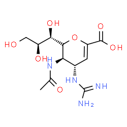 ChemSpider 2D Image | 5-Acetamido-2,6-anhydro-4-carbamimidamido-3,4,5-trideoxy-6-[(2S)-1,2,3-trihydroxypropyl]-L-threo-hex-2-enonic acid | C12H20N4O7
