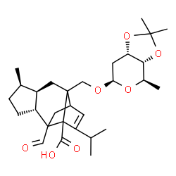 ChemSpider 2D Image | (4R,5R,8R)-2-{[(2,6-Dideoxy-3,4-O-isopropylidene-beta-D-ribo-hexopyranosyl)oxy]methyl}-9-formyl-13-isopropyl-5-methyltetracyclo[7.4.0.0~2,11~.0~4,8~]tridec-12-ene-1-carboxylic acid | C29H42O7