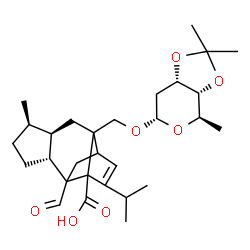 ChemSpider 2D Image | (4R,5R,8R)-2-{[(2,6-Dideoxy-3,4-O-isopropylidene-alpha-D-ribo-hexopyranosyl)oxy]methyl}-9-formyl-13-isopropyl-5-methyltetracyclo[7.4.0.0~2,11~.0~4,8~]tridec-12-ene-1-carboxylic acid | C29H42O7