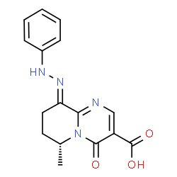 ChemSpider 2D Image | (6R,9E)-6-Methyl-4-oxo-9-(phenylhydrazono)-6,7,8,9-tetrahydro-4H-pyrido[1,2-a]pyrimidine-3-carboxylic acid | C16H16N4O3