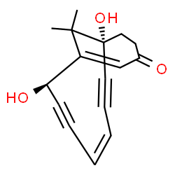 ChemSpider 2D Image | (1R,8R)-1,8-Dihydroxy-14,14-dimethylbicyclo[7.4.1]tetradeca-4,9-diene-2,6-diyn-11-one | C16H16O3