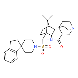 ChemSpider 2D Image | N-{1-[(2,3-Dihydro-1'H-spiro[indene-1,4'-piperidin]-1'-ylsulfonyl)methyl]-7,7-dimethylbicyclo[2.2.1]hept-2-yl}quinuclidine-3-carboxamide | C31H45N3O3S