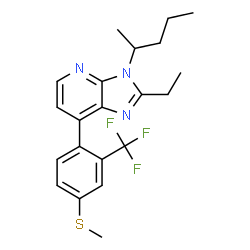 ChemSpider 2D Image | 2-Ethyl-7-[4-(methylsulfanyl)-2-(trifluoromethyl)phenyl]-3-(2-pentanyl)-3H-imidazo[4,5-b]pyridine | C21H24F3N3S