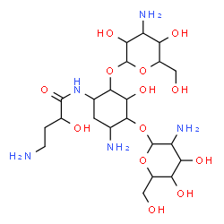 ChemSpider 2D Image | 4-Amino-N-{5-amino-4-[(2-amino-2-deoxyhexopyranosyl)oxy]-2-[(3-amino-3-deoxyhexopyranosyl)oxy]-3-hydroxycyclohexyl}-2-hydroxybutanamide | C22H43N5O13