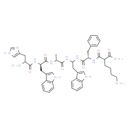 ChemSpider 2D Image | Histidyl-D-tryptophyl-N-[1-{[N-(6-amino-2-carbamoylhexanoyl)-L-phenylalanyl]amino}-2-(1H-indol-3-yl)ethyl]alaninamide | C46H56N12O6